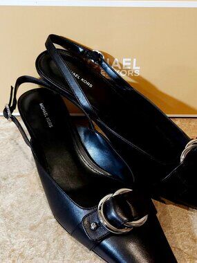 Michael Kors Women’s Jaden Kitten Sling 2" Heels Black Leather Pumps